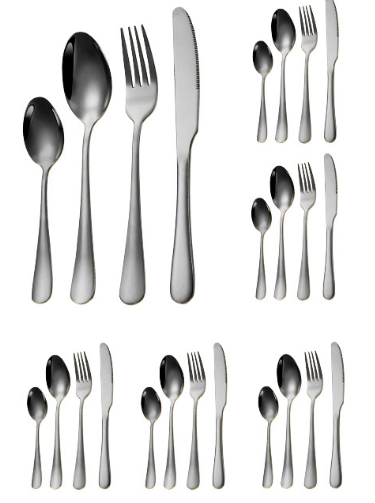 Столові прилади 24 шт х 6 персон Класичні Набір із нержавіючої сталі на підставці Чорні Кременчук - фото 4