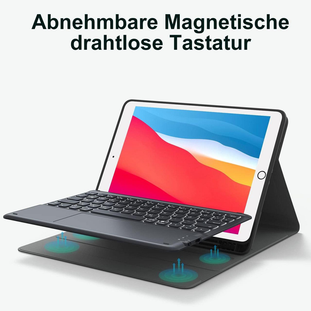 Чохол з магнітною клавіатурою для iPad 9/8/7 10.2”, iPad Pro 10.5 / Air 3, з Bluetooth, тачпадом, RGB-підсвіткою, QWERTZ чорний Київ - фото 4