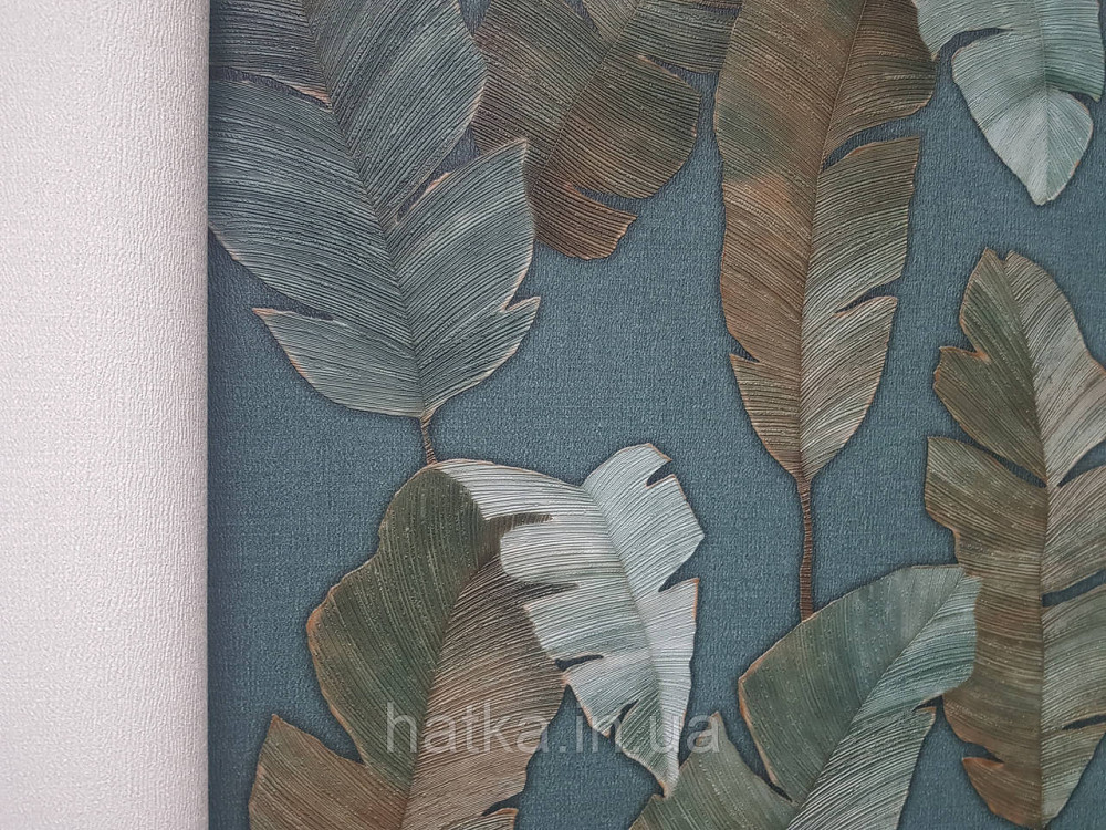 Шпалери вінілові на флізеліні AS creation Attico 1.06х10 під листя великі структурні бірюзові зелені 3д Київ - фото 3