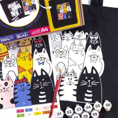 Набор для творчества Rosa Talent екосумка-розмальовка, чорна, Котики, 38х42 см (4823098542148) Винница