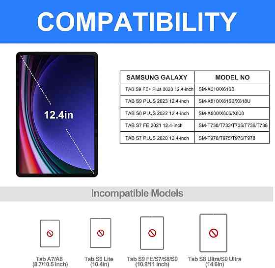 Magic Keyboard Case для Samsung Galaxy Tab S9 FE S9+ S8+ S7 FE S7+ 12.4