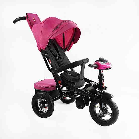 Велосипед триколісний Best Trike з батьківською ручкою музичною панеллю надувні колеса Рожевий (F-701-16) Чернігів