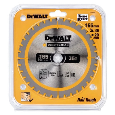 Диск пильний DeWALT CONSTRUCTION 165 х 20 мм, 36 z (ATB), 20 градусів (DT1950) Вінниця - фото 2