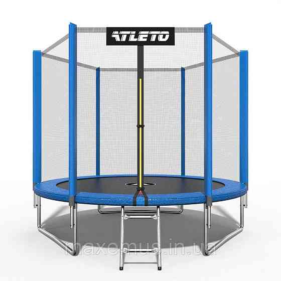 Батут детский Atleto Pro 252 см с защитной сеткой и лестницей батут для детей синий Мостиська