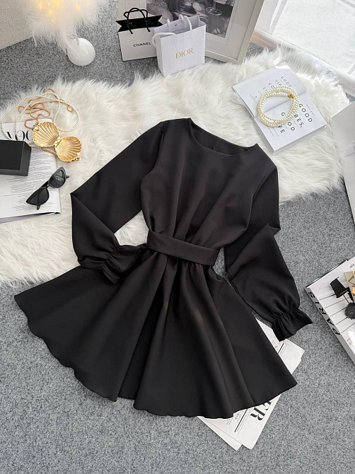 Жіноча романтична мінісукня з поясом креп костюмка Чорний, 46/48 Одеса - фото 5