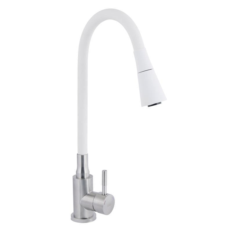 Смеситель для кухни Lidz Aria 015F31 с гибким изливом LDARI015F31WNK36981 Nickel/White Харьков - изображение 1