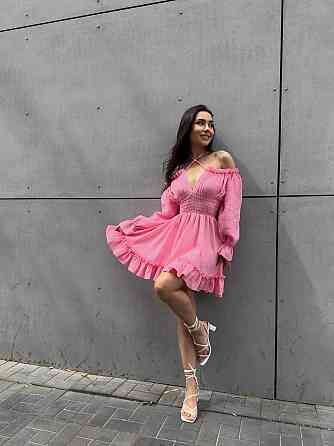 Женское летнее романтичное мини платье натуральный муслин Персик, 46/48 Одесса