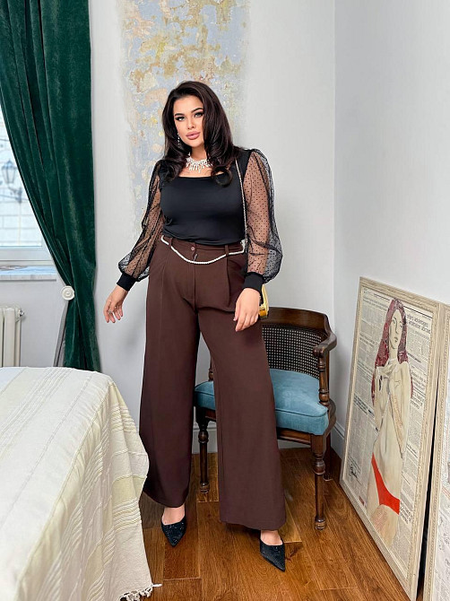 Жіноча кофточка батал з декольте та пишними рукавами з ніжної сіточки в горошок мікродайвінг 54/56 Одеса - фото 8