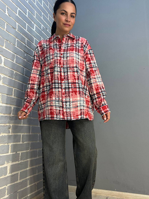 Сорочка жіноча A-N 2775 картата варена в клітинку оверсайз коттон one size, червоний, one size Київ - фото 6