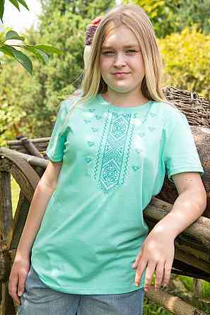 Футболка — вишиванка для дівчинки, ментолова бавовна бавовна бавовна бавовна бавовна бавовна бавовна бавовна бавовна бавовна Київ