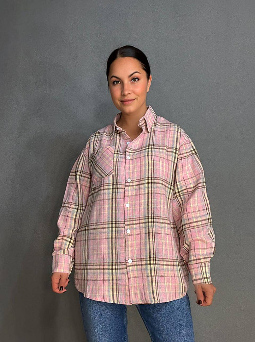 Рубашка женская Baoyu 225-1 в клетку оверсайз фланель, розовый, one size Киев - изображение 5