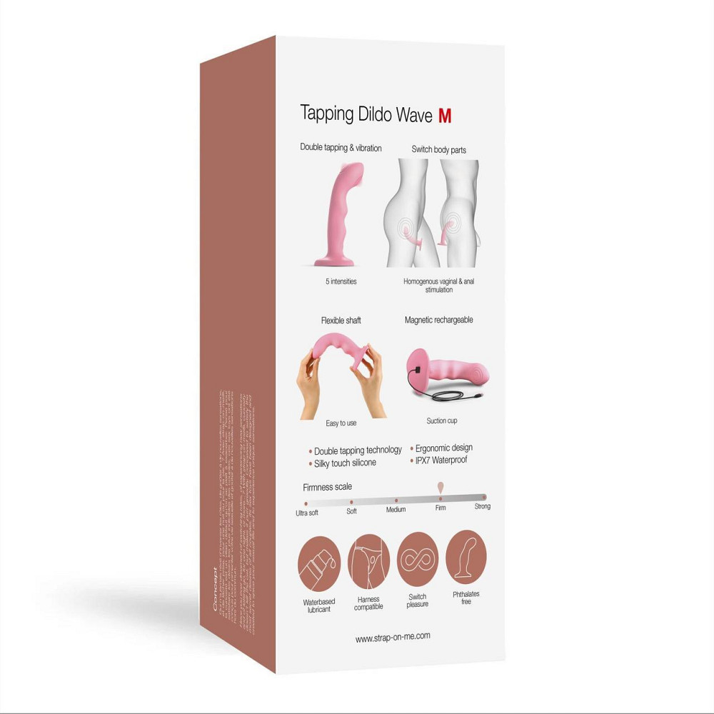 Насадка для страпона з подвійною точковою пульсацією Strap-On-Me TAPPING DILDO WAVE – CORAL PINK, М Sex Aura Київ - фото 6