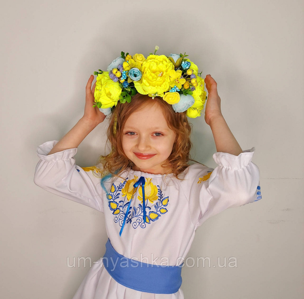 Ободок обруч з квітами "Піони великий жовто-блакитний" Кривий Ріг - фото 7