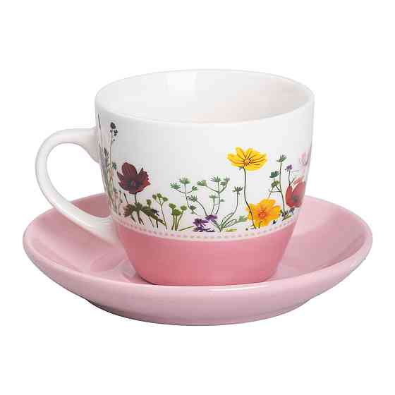 Liling Rongxiang Ceramic порцелянова чашка з блюдцем 250 мл з квітами Рожева RX-N24723P Київ