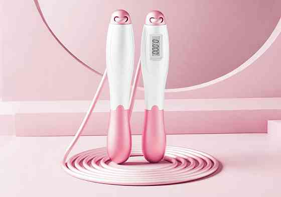 Швидкісна скакалка з лічильником EasyFit білий-рожевий Коломия