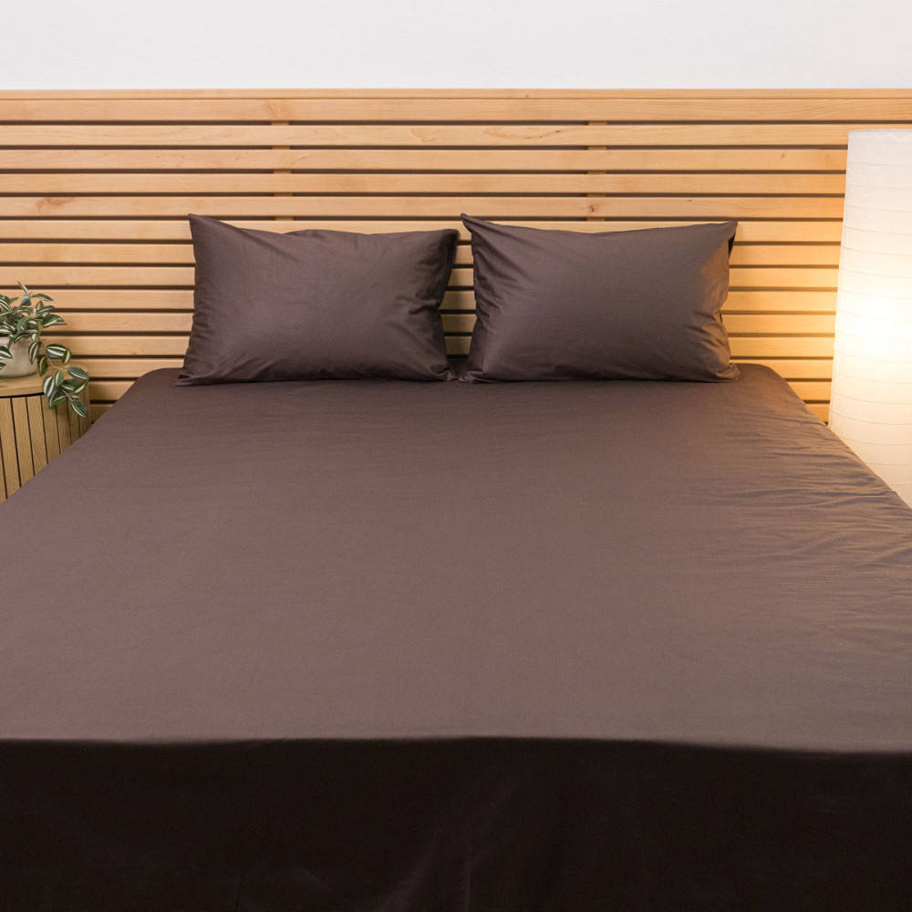 Комплект постільної білизни полуторний Сатин Гладкий 135 г/м2 YouStar (Шоколад) 2 х 70х70 Суми - фото 4