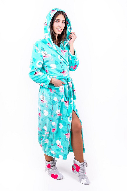Халат теплий жіночий "Фламінго", бірюзовий топ Крохатушка одяг Київ - фото 1