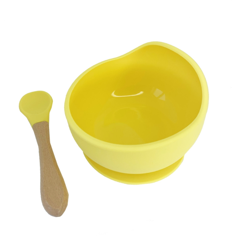 Силиконовая тарелка на присоске с деревянной ложкой MGZ-0103(Yellow) 300 мл Винница - изображение 1