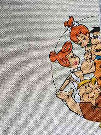 Обои виниловые на флизелине AdaWall Ada Kids метровые детские мультфильм Флинтстоуны герои на желто бежевом Киев