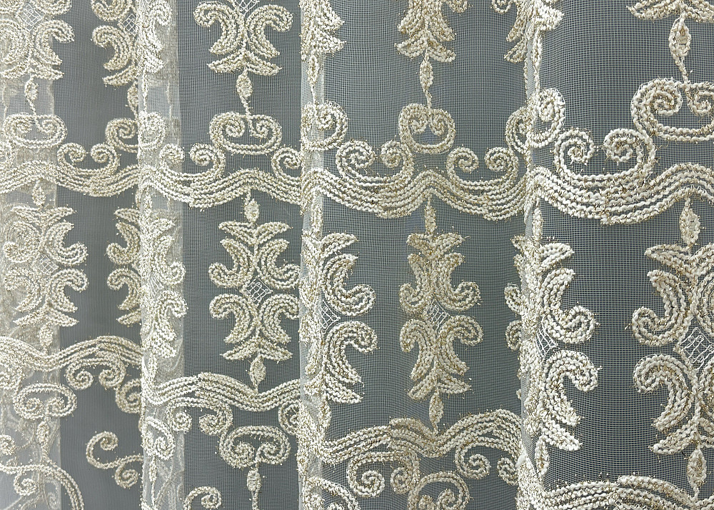 Тюль VR-Textil 1851т Фатин с вышивкой Корд и люрексом Молочный с золотистым 300х270 см (40-205) Киев - изображение 5