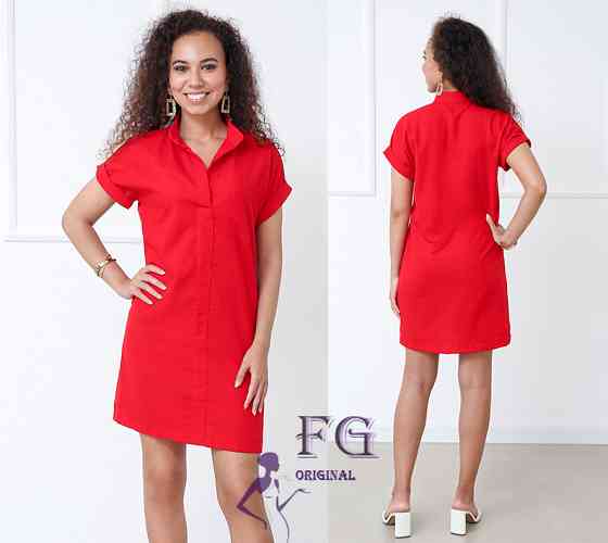 Женское льняное платье летнее Avrora 46-48, Красный Киев