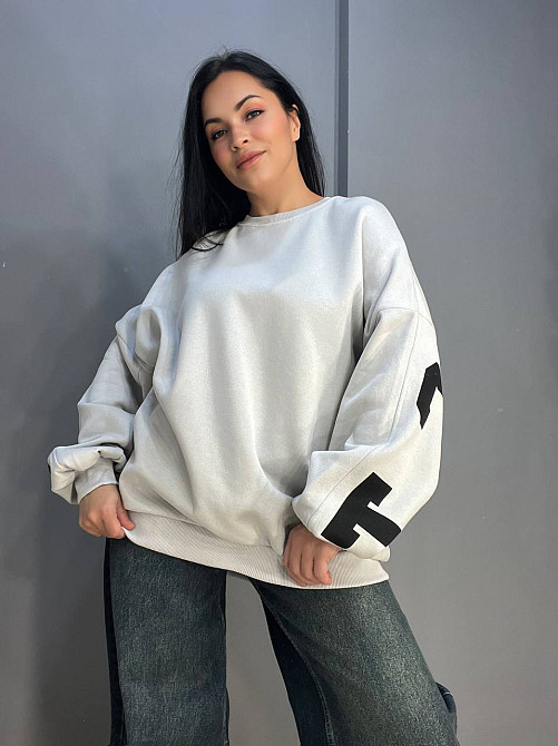 Свитшот женский DAVRAS 6001 удлиненный оверсайз надпись на спине PERFECT утепленный на флисе one size светло серый, светло-серый, one size Киев - изображение 5