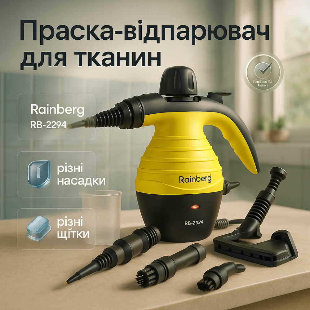 Ручной отпариватель пароочиститель Rainberg RB-2294 для очистки дезинфекции поверхностей 1000Вт Yellow EN-13 Львов - изображение 13