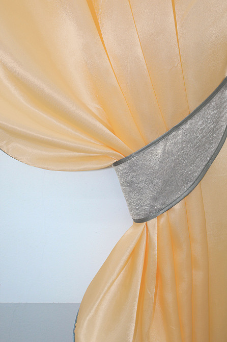 Кухонные шторы VR-Textil № 073к с ламбрекеном и подхватами персиковый с серым 270х170 см (52-0202) Киев - изображение 3