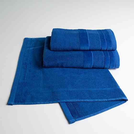 Набор банных махровых полотенец с велюровым бордюром 3шт GM Textile 50х70см, 50х90см, 70х140см (Синий) Сумы