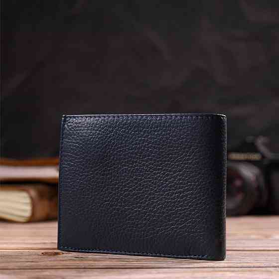 Горизонтальне чоловіче портмоне із натуральної зернистої шкіри Синє (CANPELLINI) Київ