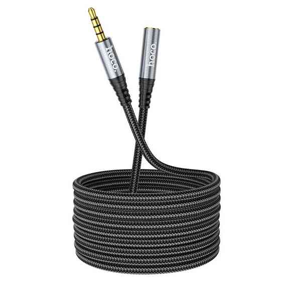Аудiокабель HOCO UPA20 3.5mm male to 3.5mm female, nylon braid, 2m, Metal Gray Одеса