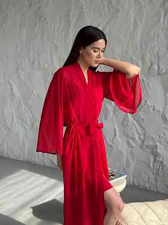 Довгий шифоновий халат Красный L/2XL Харьков