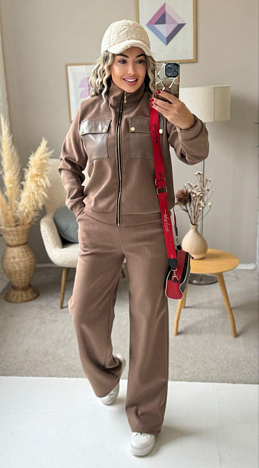 Женский стильный костюм двойка: кофта и штаны вельвет на плотном флисе Мокко, 46/48 Одесса - изображение 9