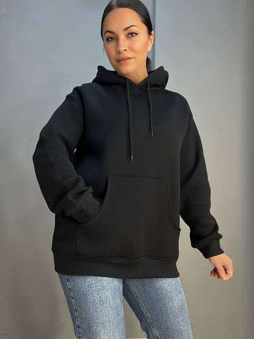 Худі жіноче Pepper&mint 23-01 OVER подовжений з капюшоном з кишенею утеплений фліс чорний, чорний, M Одеса - фото 6