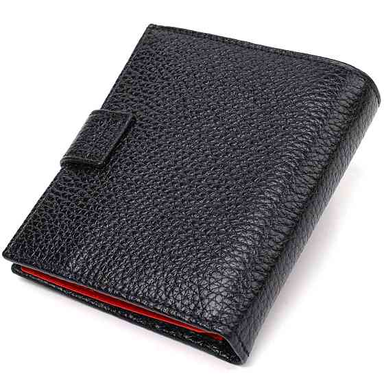 Стильний чоловічий гаманець у комбінації двох кольорів із натуральної зернистої шкіри CANPELLINI 21728 Чорний Київ