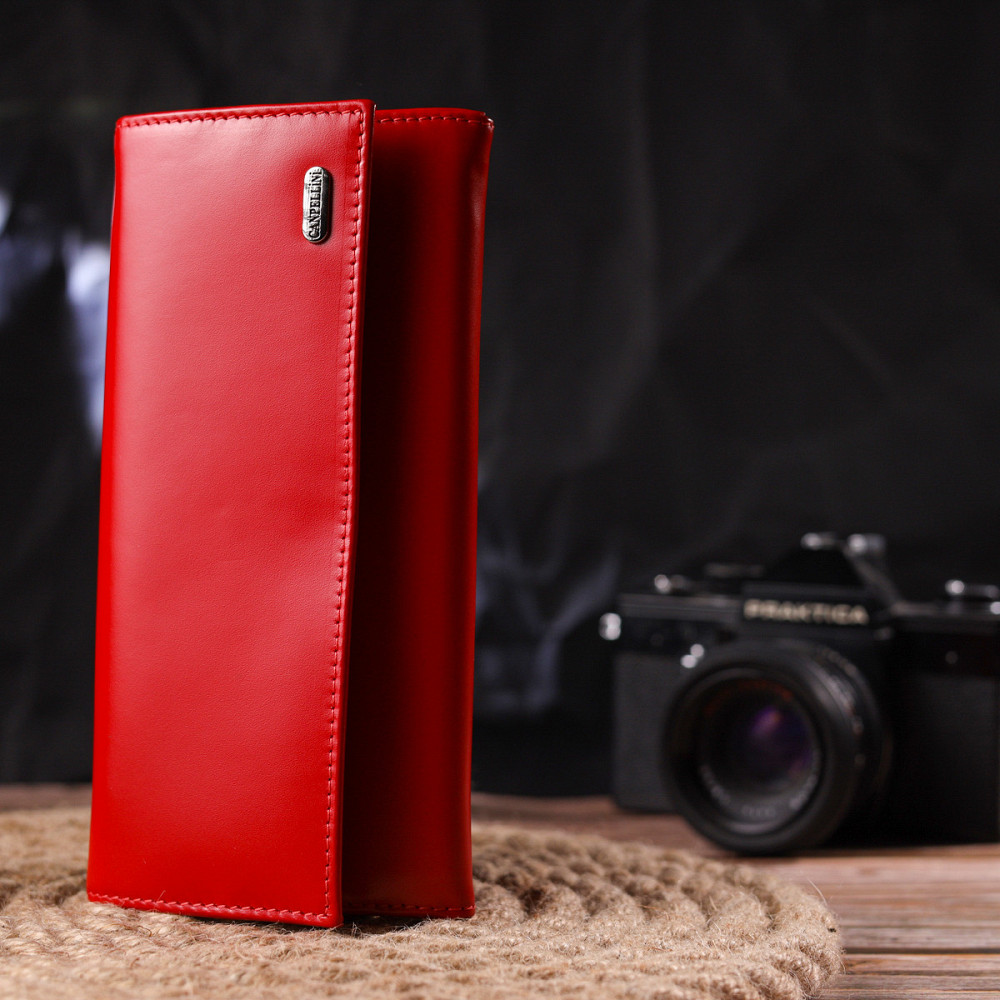 Жіночий яскравий гаманець з натуральної гладкої шкіри Червоний (CANPELLINI) Київ - фото 2