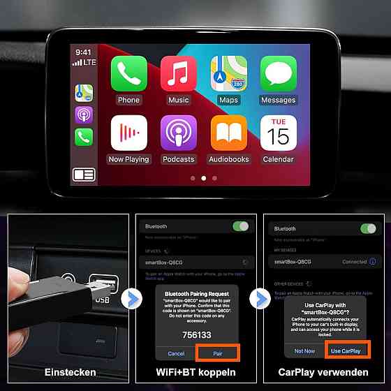 CarPlay адаптер, переходник с проводного на беспроводной карплей Android Auto для iOS 10+, Android 11+ черный Киев