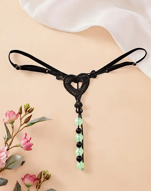 Трусики с бусинами фосфорные женские oversize черный Киев - изображение 1