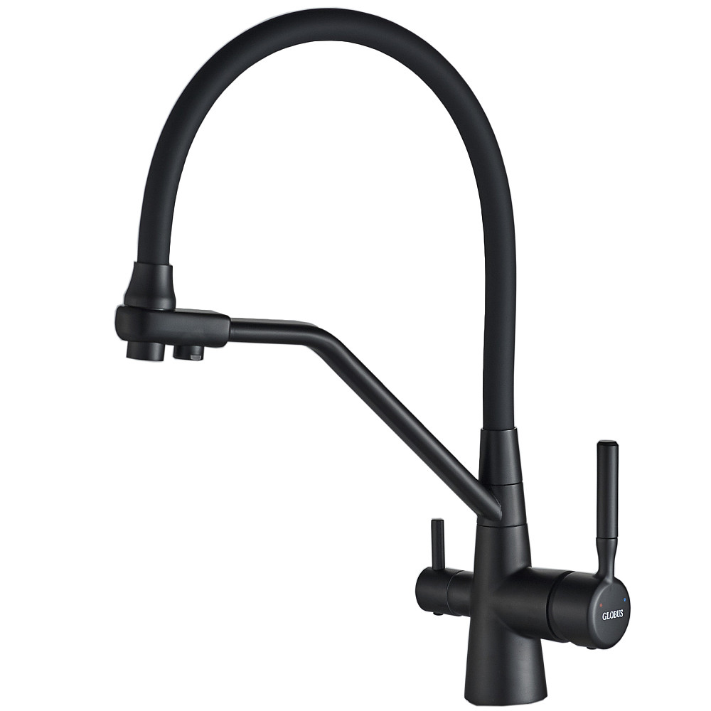 Змішувач для кухні під осмос Globus Lux GLLR-0800-10-01 гофрований  на гайці латунь, Чорний-Чорн Тернопіль - фото 2