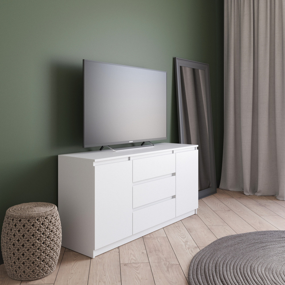 Комод під телевізор VAYS R-15 Білий, 3 шухляди та 2 відділення з полицями, без ручок, ЛДСП, 140×40×75 см - для спальні, вітальні Львів - фото 1