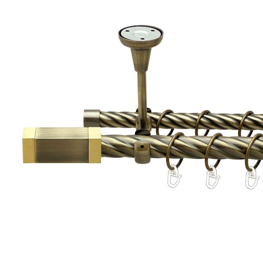 Карниз Orvit Квадро металевий дворядний відкритий до стелі скручена труба кільце металеве Антик 25\19 мм 200 см (00-00019095) Львів - фото 1