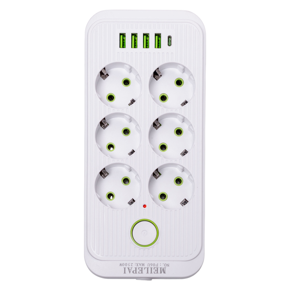 Yiwu Мережевий фільтр 5 м подовжувач F06U на 6 розеток 4 USB 1 Type-C та кнопкою відключення Бі Коломия - фото 3