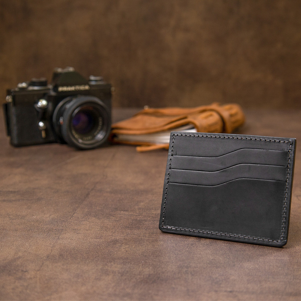 Практичный кожаный картхолдер GRANDE PELLE 11499 Черный Киев - изображение 2