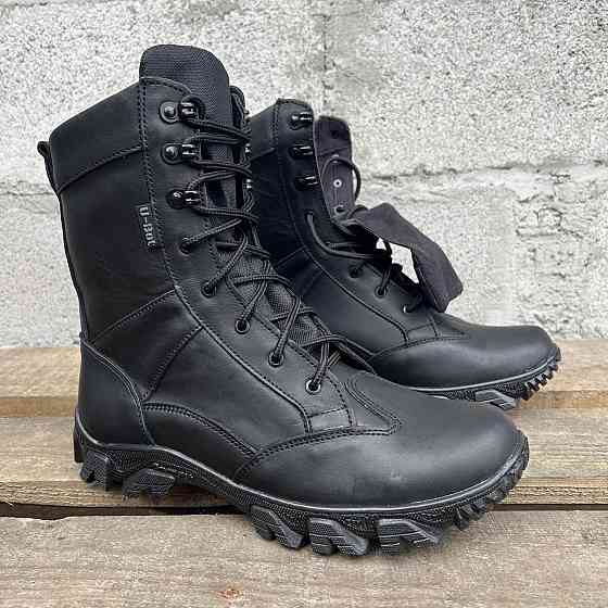 Тактичні демісезонні чоловічі чорні берці ТАЙФУН , військові чоловічі водонепроникні шкіряні берці Львів