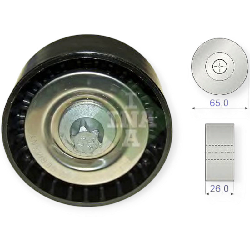 Ролик генератора Мерседес Бенс Sprinter 06- гладкий (d-65 мм) INA опорный Мукачево - изображение 1