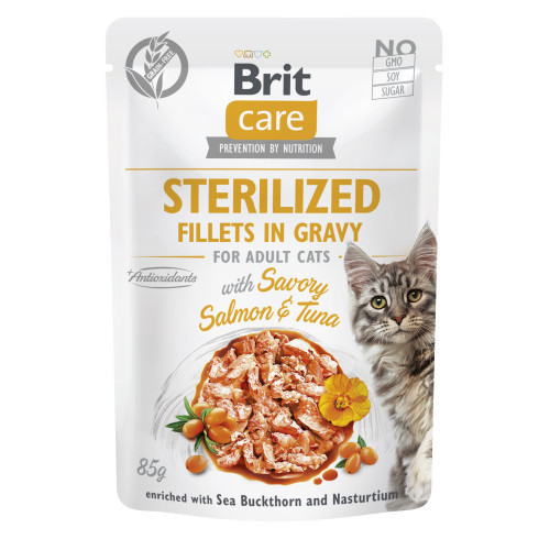 Корм вологий для стерилізованих котів Brit Care Cat Sterilized філе в соусі з лососем і тунцем, пауч, 85 г Київ - фото 1