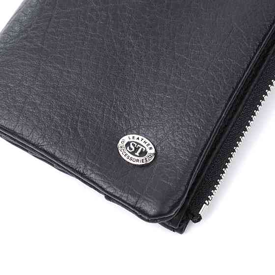 Вертикальний гаманець унісекс із м'якої натуральної шкіри ST Leather 22743 Чорний Київ