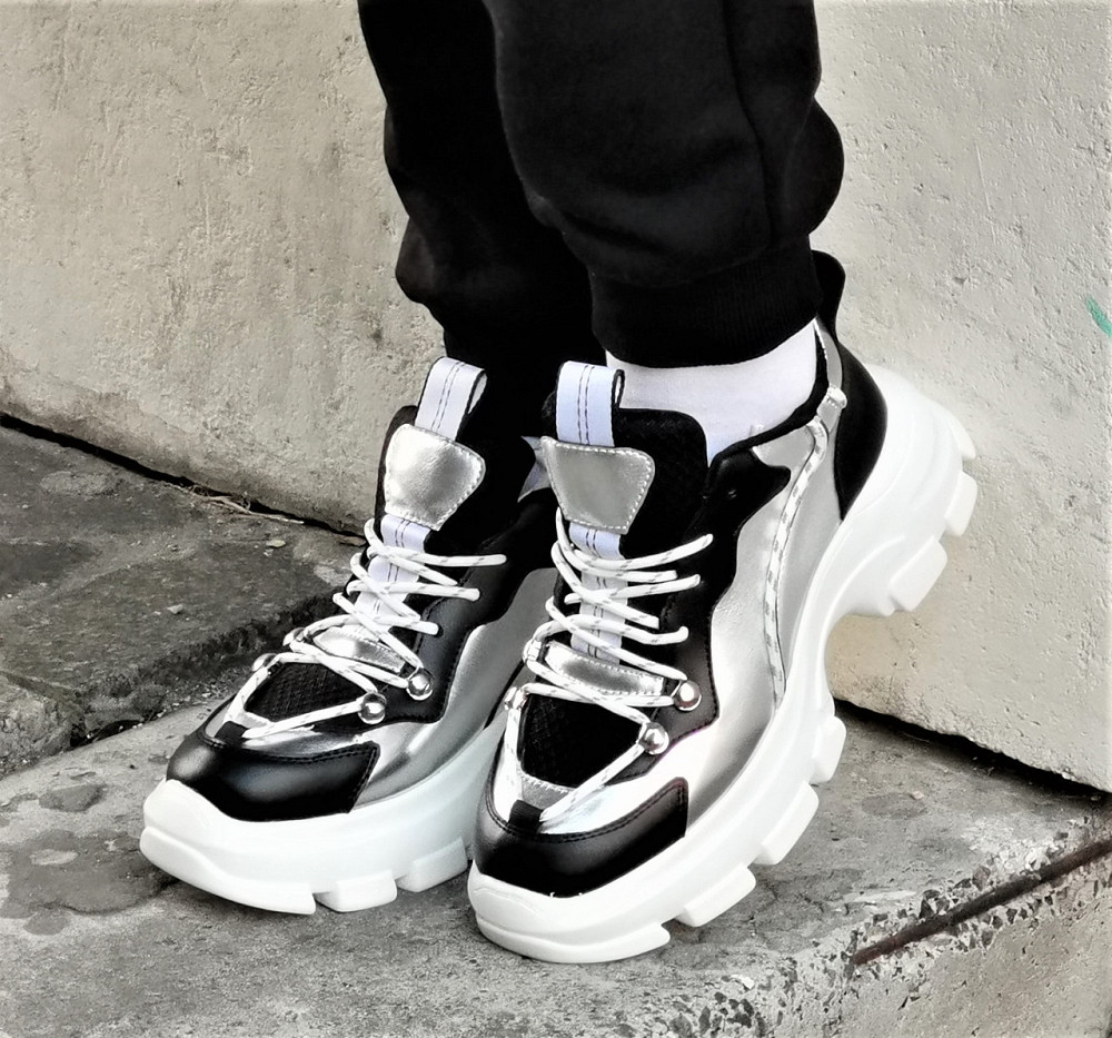 . Жеганські Кросівки на Танкетці Сріблясті Сліпони Мокасини на Платформі Білі (розміри: 36,38,39) — 16 Дніпро - фото 10