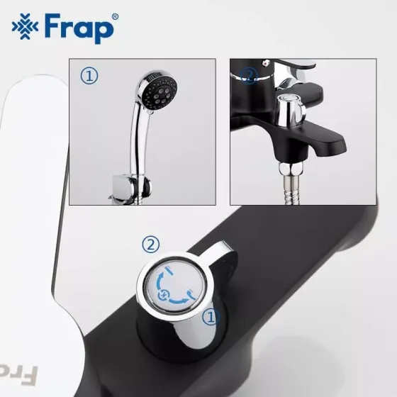 Смеситель для ванны с душевым гарнитуром Frap F3242 черный/хром Киев