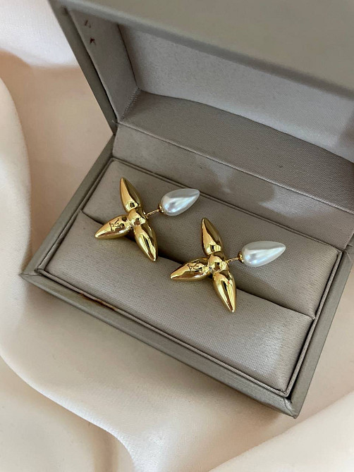 Сережки пусети LV покриття золото 18К Одеса - фото 7